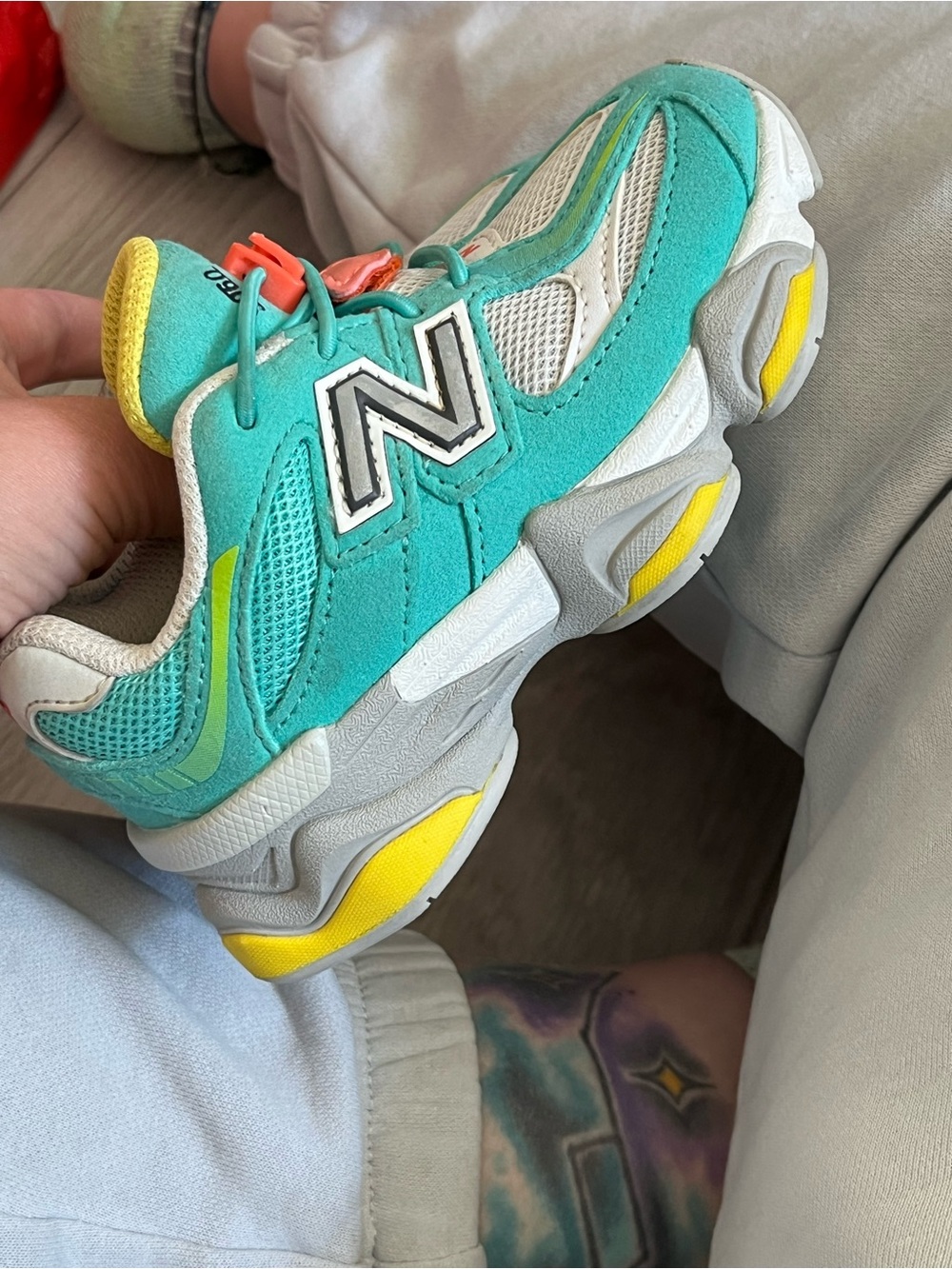 New Balance 9060 Kids Teal & Yellow Athletic Sneakers